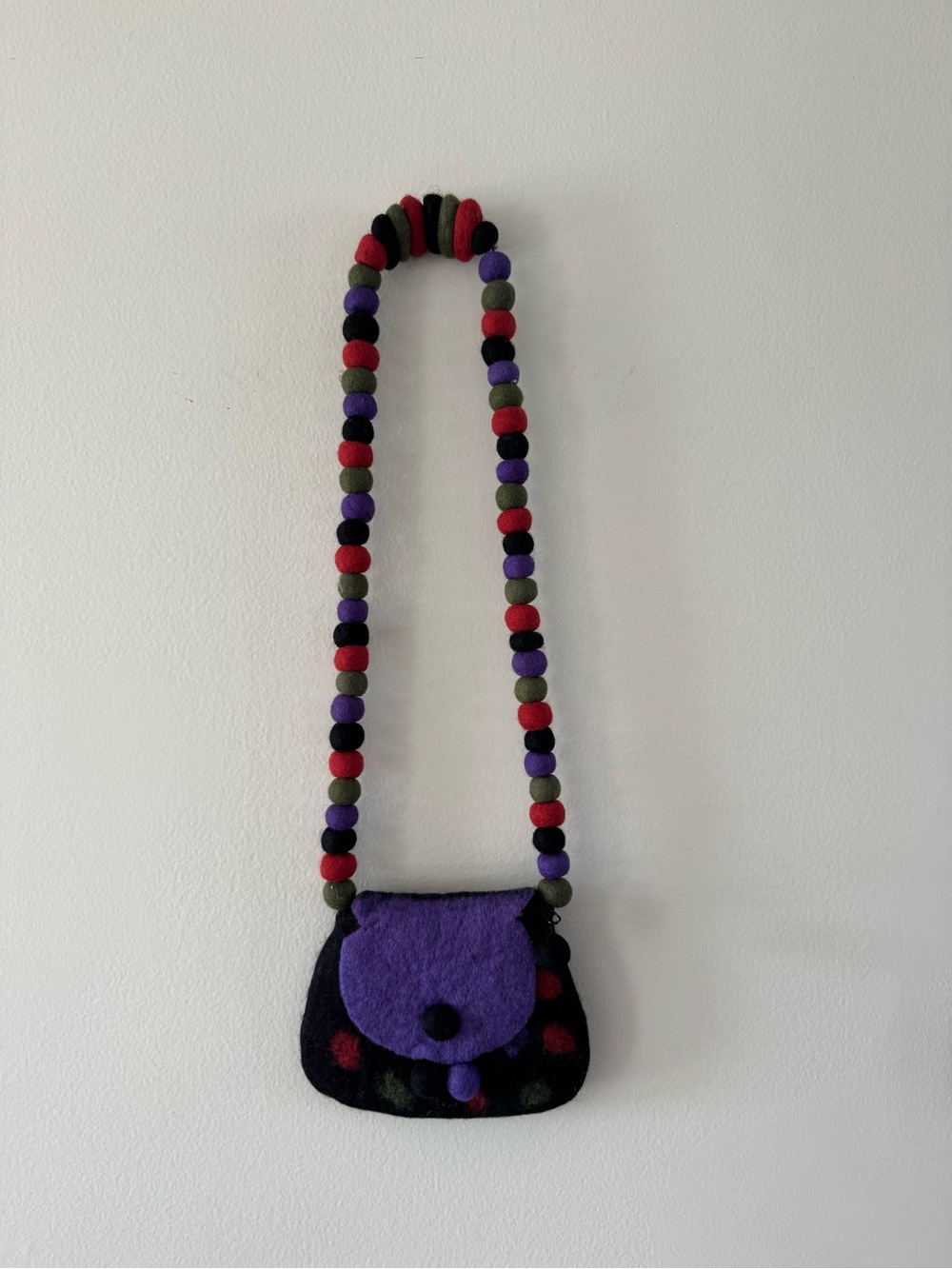 Rising Tide Wool Crossbody Bag in Purple with Multicolor Beaded Strap